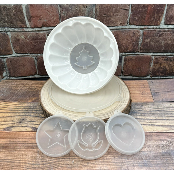 Tupperware Vintage Jello Mold Jel N Serve 4 Interchangeable Designs Lid 6 Pc - Picture 1 of 9